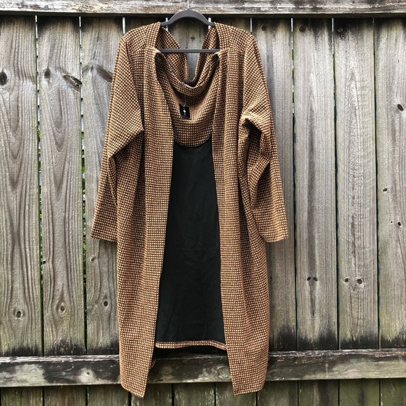 Ashley Stewart NWT Metallic Lurex Duster Size 26 Gold Black Open Front Jacket - Picture 1 of 12